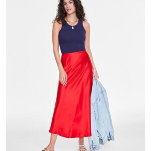 Elegant Red Satin Skirt